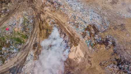 Aerial view of illegal landfill in the forest. Environmental pollution aft.の写真素材
