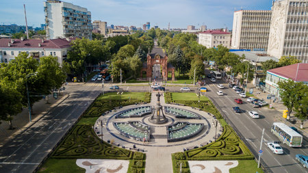 Aerial view of South Russia, Krasnodar Krai, Krasnodar city in 2018のeditorial素材