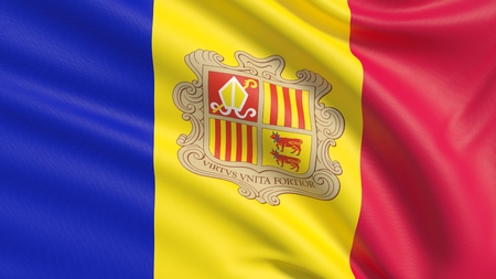 Flag of Andorra. Waved highly detailed fabric texture.の写真素材