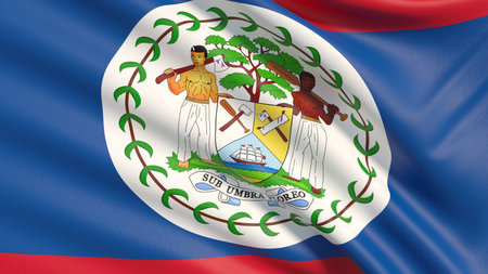 Flag of Belize. Waved highly detailed fabric texture.の写真素材