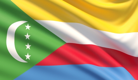 Flag of Comoros. Waved highly detailed fabric texture.の写真素材