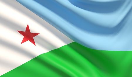 Flag of Djibouti. Waved highly detailed fabric texture. 3D illustration.の写真素材