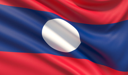 Flag of Laos. Waved highly detailed fabric texture. 3D illustration.の写真素材