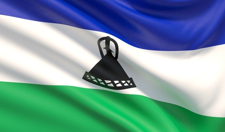 Flag of Lesotho. Waved highly detailed fabric texture. 3D illustration.の写真素材