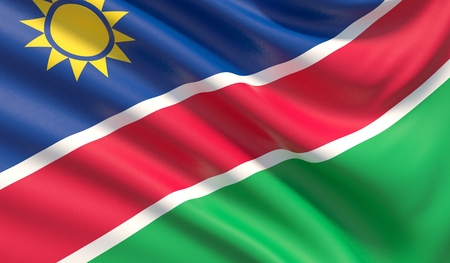 Flag of Namibia. Waved highly detailed fabric texture. 3D illustration.の写真素材