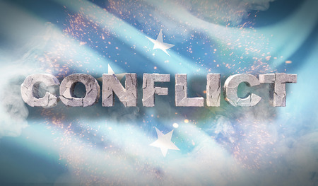 Conflict concept in Federated States of Micronesia. Waved highly detailed fabric texture. 3D illustration.の写真素材