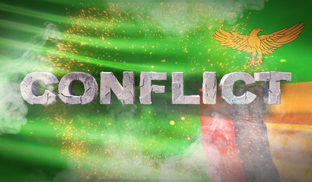 Conflict concept in Zambia. Waved highly detailed fabric texture. 3D illustration.の写真素材