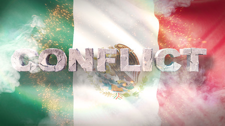 Conflict concept. Flag of Mexico. Waved highly detailed fabric texture.の写真素材