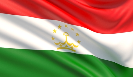 Flag of Tajikistan. Waved highly detailed fabric texture.の写真素材