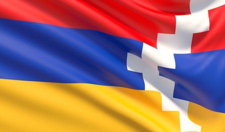 Flag of Artsakh. Waved highly detailed fabric texture.の写真素材