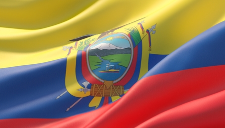 Waved highly detailed close-up flag of Ecuador. 3D illustration.の写真素材