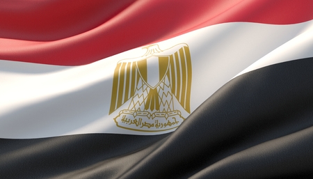Waved highly detailed close-up flag of Egypt. 3D illustration.の写真素材