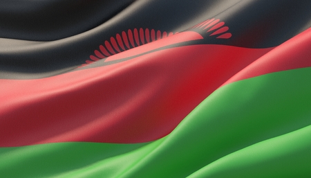 Waved highly detailed close-up flag of Malawi. 3D illustration.の写真素材