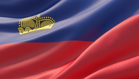 Waved highly detailed close-up flag of Liechtenstein. 3D illustration.の写真素材