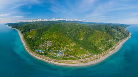 Aerial panoramic view of the seaside mountain road to Sochi, Black sea, Russia. High resolution.の写真素材