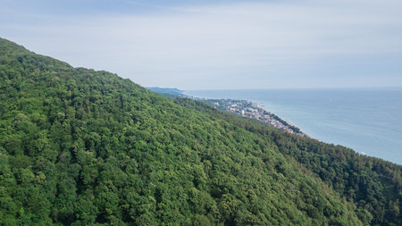 Aerial Nature View of Caucasus mountain at sunny morning