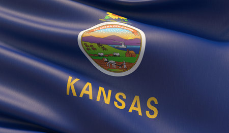 High resolution close-up Flag of Kansas - United States of America states flags collection. 3D illustration.の写真素材