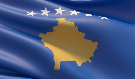 High resolution close-up flag of Kosovo. 3D illustration.の写真素材