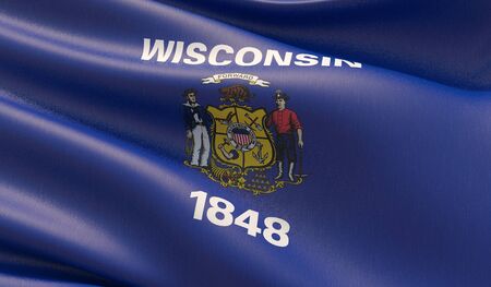 High resolution close-up Flag of Wisconsin - United States of America states flags collection. 3D illustration.の写真素材