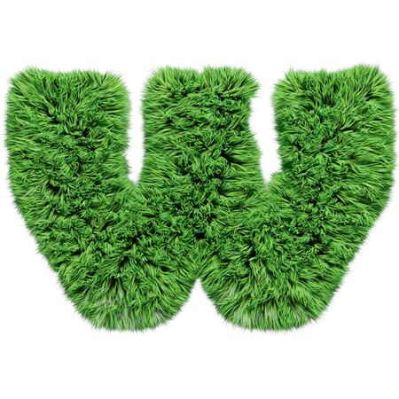 Herbal grass alphabet lowercase letter w. Isolated on white 3D illustration.の写真素材