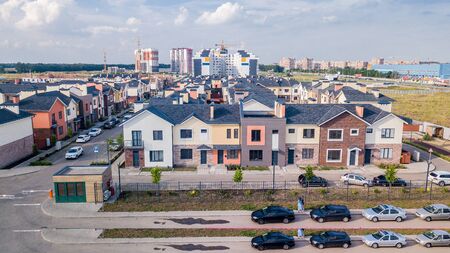 Outdoor urban view of modern real estate homesの写真素材