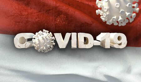 Chinese coronavirus COVID-19 concept, flag of Indonesia. Waved highly detailed close-up 3D render.の写真素材