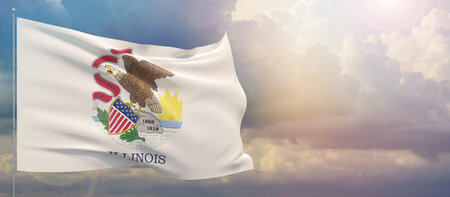 Close up flag blowing in the wind. Waved highly detailed fabric texture.