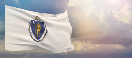 Close up flag blowing in the wind. Waved highly detailed fabric texture.