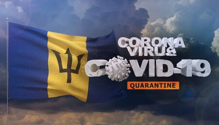 Coronavirus disease COVID-19 infection concept - waving flag of Barbados. 3D illustration.の写真素材