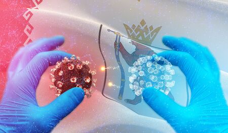 Coronavirus in Russia. Novel coronavirus 2019-nCoV. Concept of coronavirus quarantine. Pandemic stop Novel Coronavirus outbreak covid-19 2019-nCoV quarantine.の写真素材