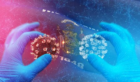 Coronavirus covid-19 pandemic in world, 3D illustration. Novel coronavirus 2019-nCoV . Concept of coronavirus quarantine. Pandemic stop Novel Coronavirus outbreak covid-19 2019-nCoV quarantine.の写真素材