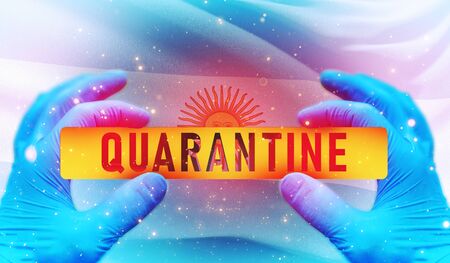 Quarantine area concept,, medical concept with flag of Argentina. Waved highly detailed close-up 3D render.の写真素材