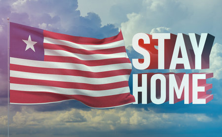 Stay home stay safe - letter typography 3D text for self quarantine times concept with flag of...