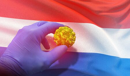 Coronavirus COVID-19 outbreak concept, health threatening virus, background waving national flag of Paraguay. Pandemic stop Novel Coronavirus outbreak covid-19 3D illustration.の写真素材