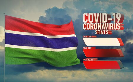 COVID-19 Coronavirus 2019-nCov Statistics Update - table letter typography copy space concept with flag of Gambia. 3D illustration.の写真素材