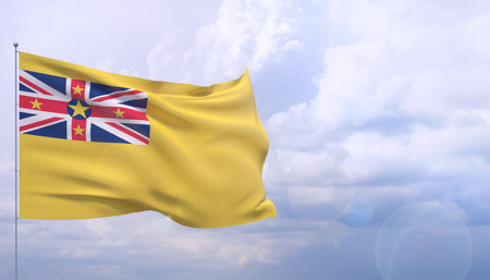 Waving flags of the world - flag of Niue. 3D illustration.の写真素材
