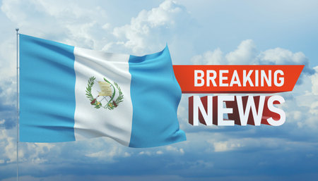 Breaking news. World news with backgorund waving national flag of Guatemala. 3D illustration.