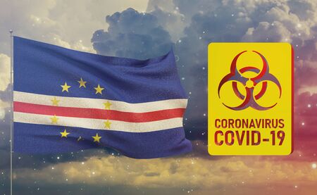 COVID-19 Visual concept - Coronavirus COVID-19 biohazard sign with flag of Cape Verde. Pandemic 3D illustration.の写真素材