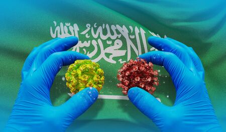 Waving national flag of Kingdom of Saudi Arabia. Waved highly detailed close-up 3D render.の写真素材