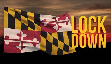 Coronavirus COVID-19 outbreak concept, background with flags of the states of USA. State of Maryland flag. Pandemic stop Novel Coronavirus outbreak covid-19 3D illustration.の写真素材