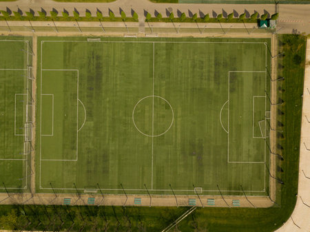 Aerial view of soccer field, football field