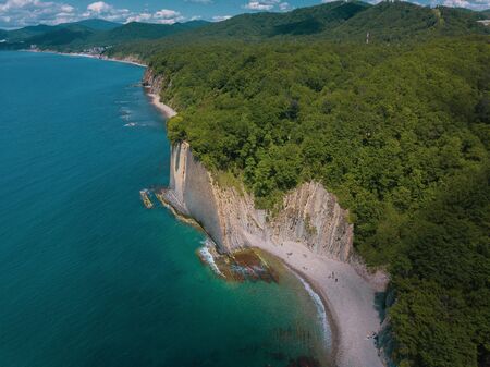 Skala Kiseleva is a natural monument on the territory of the Tuapse district of the Krasnodar Territory. Aerial view from above. 4K footage.の写真素材