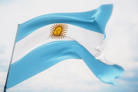 Waving flags of the world - flag of Argentina. Shot with a shallow depth of field, selective focus....