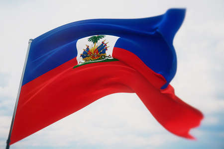 Waving flags of the world - flag of Haiti. Shot with a shallow depth of field, selective focus. 3D illustration.の写真素材