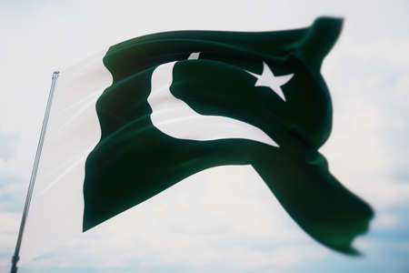 Waving flags of the world - flag of Pakistan. Shot with a shallow depth of field, selective focus. 3D illustration.の写真素材