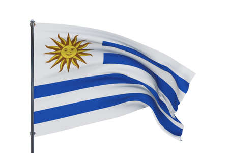 3D illustration. Waving flags of the world - flag of Uruguay. Isolated on white background.の写真素材