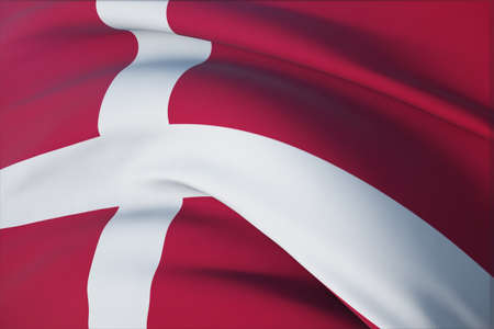 Waving flags of the world - flag of Denmark. Closeup view, 3D illustration.の写真素材