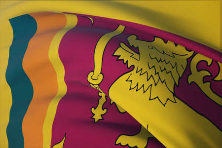 Waving flags of the world - flag of Sri Lanka. Closeup view, 3D illustration.の写真素材