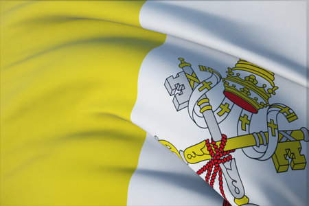 Waving flags of the world - flag of Vatican City. Closeup view, 3D illustration.の写真素材
