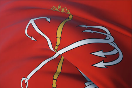 The flag of Saint Petersburg, 3D illustration close-up flag background. Flags of the federal subjects of Russia.の写真素材